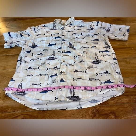 CROSSINGS Mens Shark/Ship Pattern Full Button-Up Collard Shirt Size Large - Picture 4 of 15